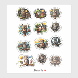 12 Different Owl Images Stickers