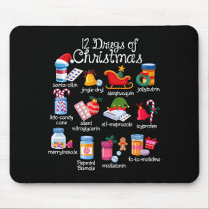 12 Drugs Of Christmas Pharmacist Technician Pharma Mouse Pad