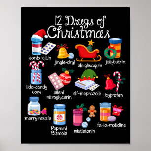12 Drugs Of Christmas Pharmacist Technician Pharma Poster