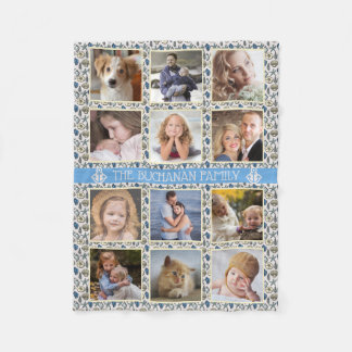 12 Family Photo Collage Beach Shells Nautical Easy Fleece Blanket