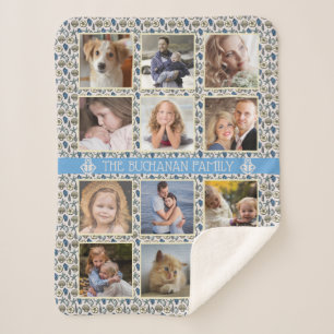 12 Family Photo Collage Beach Shells Nautical Easy Sherpa Blanket