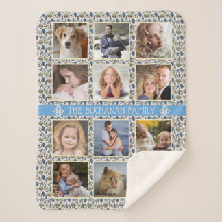 12 Family Photo Collage Beach Shells Nautical Easy Sherpa Blanket