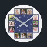 12 Family Photo Collage Create Your Own Blue Round Clock<br><div class="desc">Create your own photo collage wall clock with 12 of your favorite pictures. The photo frame clock  helps you treasure your special moments and also makes a thoughtful gift for parents, grandparents and friends. The personalized family clock makes an unique gift for all occasions.</div>