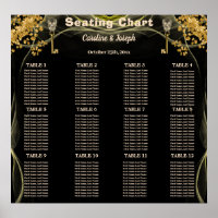 12 Halloween Wedding Tables Black & Gold Skulls