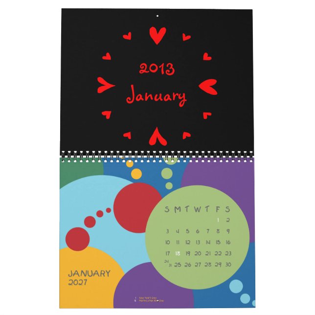 12 hearts 2013 Calendar (Jan 2027)