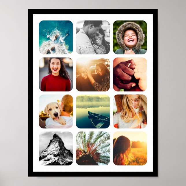 12 Image Rounded Photo Collage Wall Poster (Front)