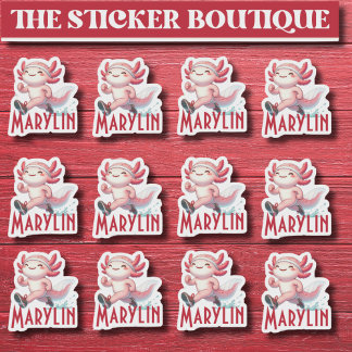 12 In One Cute Custom Name Running Axolotl Sticker
