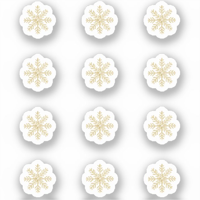 12 Mini Gold Snowflake Stickers (Front)