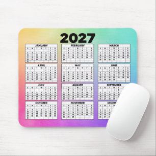12-Month 2027 Calendar Rainbow Abstract Mouse Pad