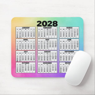 12-Month 2028 Calendar Rainbow Abstract Mouse Pad