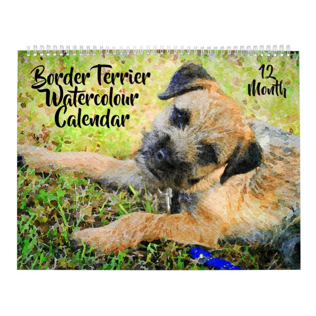 12 Month Border Terrier Dog Watercolours Painting Calendar (Cover)