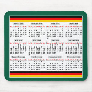 12 month calendar of the year 2025  mouse pad