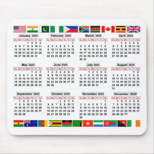 12 month calendar of the year 2025  mouse pad