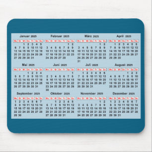 12 month calendar of the year 2025 mouse pad