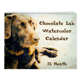 12 Month Chocolate Lab Dogs Pets Watercolour Gift Calendar