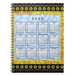 12 month English calendar of the year 2025 Notebook