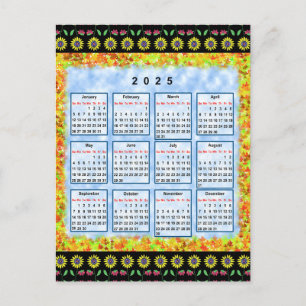 12 month English calendar of the year 2025 Postcard