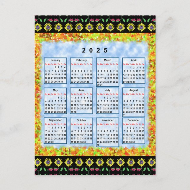 12 month English calendar of the year 2025 Postcard (Front)