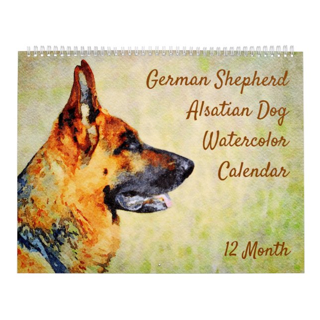 12 Month German Shepherd Alsatian Dogs Watercolor Calendar (Cover)