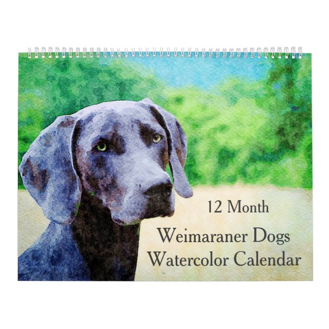 12 Month Ghostly Weimaraner Dogs Watercolor Gifts Calendar (Cover)