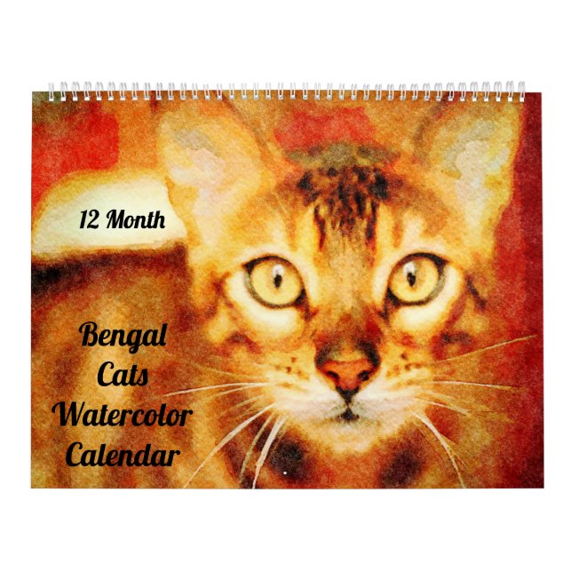 12 Month Gorgeous Bengal Cats Watercolor Painting Calendar (Cover)