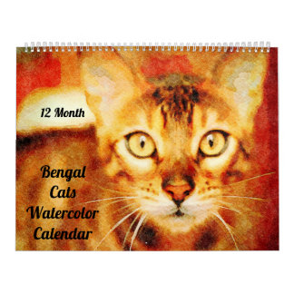 12 Month Gorgeous Bengal Cats Watercolor Painting Calendar