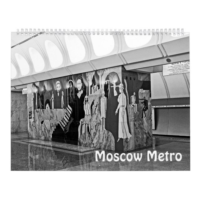 12 month Moscow Metro in black and white Calendar (Cover)