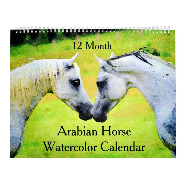 12 Month Spirited Arabian Horses Watercolor Gifts Calendar (Cover)