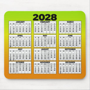 12-Month Year Calendar for 2028 Mouse Pad