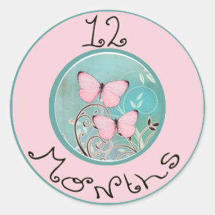 12 Months Butterfly Milestone Classic Round Sticker