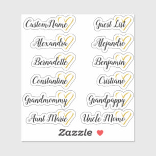 12 Names Custom Guest List Calligraphy Gold Heart