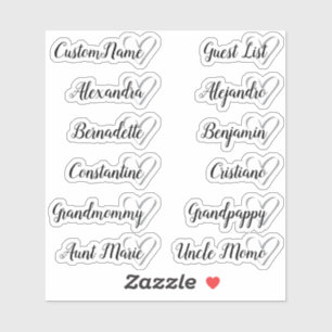 12 Names Custom Guest List Calligraphy Grey Heart