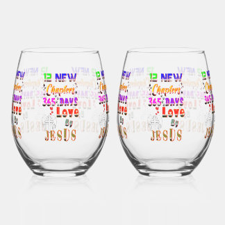 12 New Chapters 365 Days Love By Jesus Stemless Wine Glass