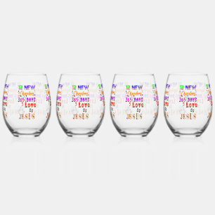 12 New Chapters 365 Days Love By Jesus Stemless Wine Glass