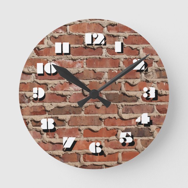 12 Number Choices to Choose-red brick-Clock Round Clock (Front)