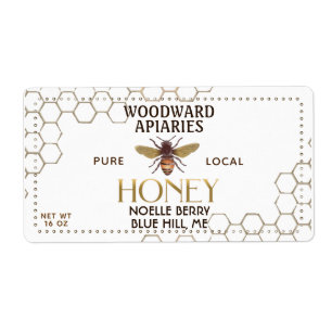 12 oz hexagon Honey Label with honeybee