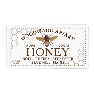 12 oz hexagon Honey Label with honeybee honeycomb