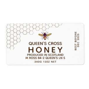 12 oz Honey Hex Jar Label with honeycomb and bee