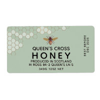 12 oz Honey Hex Jar Label with honeycomb and bee