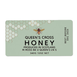 12 oz Honey Hex Jar Label with honeycomb and bee