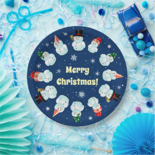 12 Partying Snowmen Paper Plate