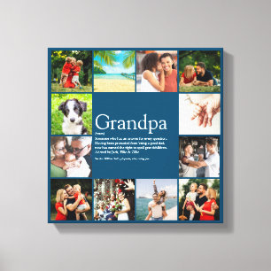 12 Photo Best Grandpa, Papa Definition Blue Fun Canvas Print