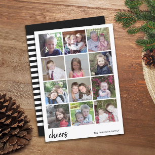 12 Photo Christmas Collage - Cheers Minimalist Holiday Card