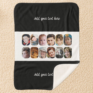 12 photo collage add text black white sherpa blanket