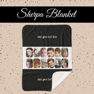 12 photo collage add text black white sherpa blanket