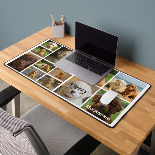 12 Photo Collage And Text Personalised  Desk Mat (Office 2)