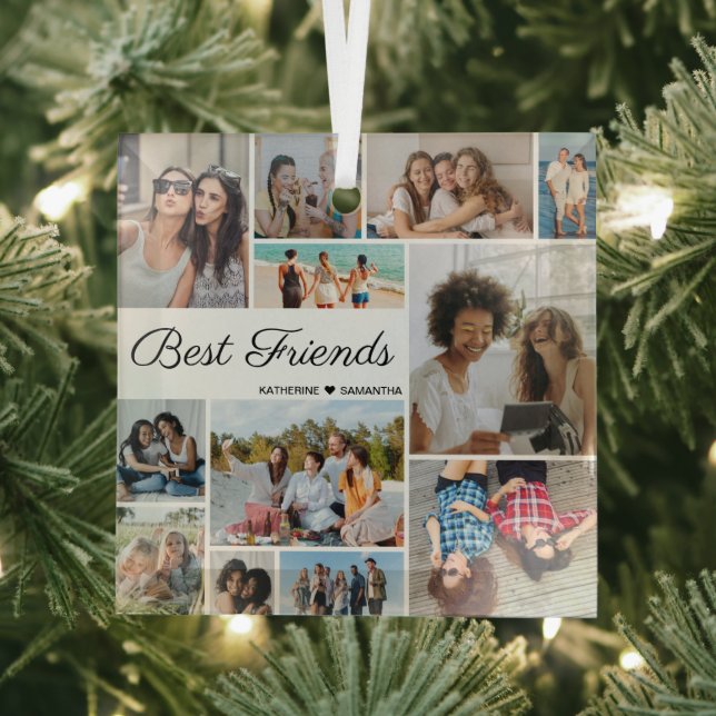 12 Photo Collage Best Friends Forever  Glass Tree Decoration (Insitu)