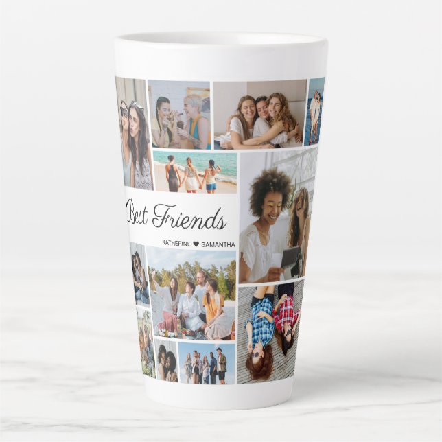 12 Photo Collage Best Friends Forever Latte Mug (Front)