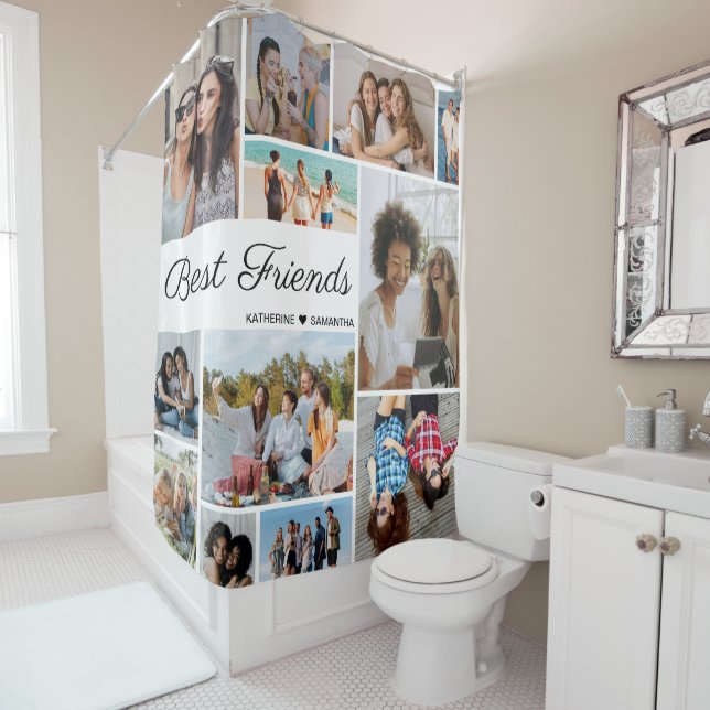 12 Photo Collage Best Friends Forever Shower Curtain (In Situ)