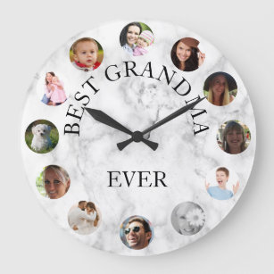 12 Photo Collage Best Grandma Ever Marble Large Cl Large Clock